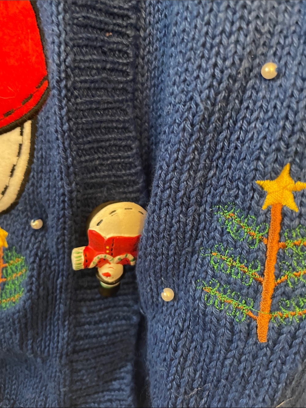 Vintage Blue Women's Holiday Snowman Cardigan Sweater - Picture 5 of 8